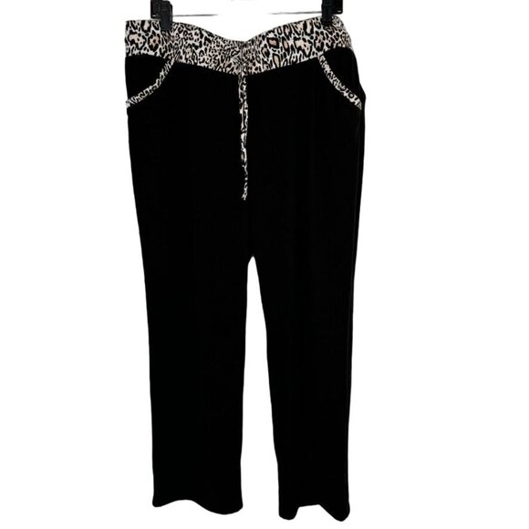 Chicos 3 Weekends Black Pants joggers Leopard Print Waistband Pockets Size XL - Picture 1 of 11